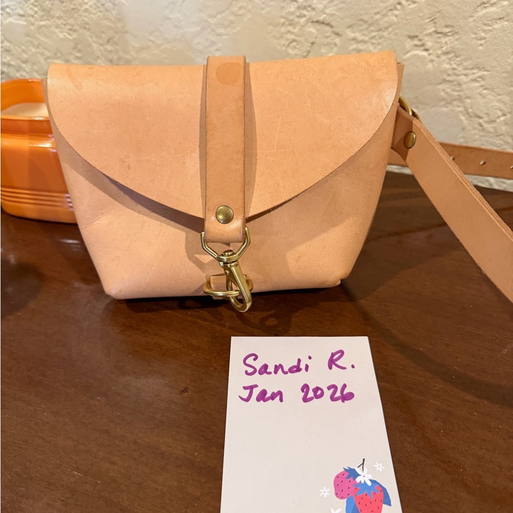 Glad & Young Neutral Tan Leather Crossbody Bag with Gold Hardware